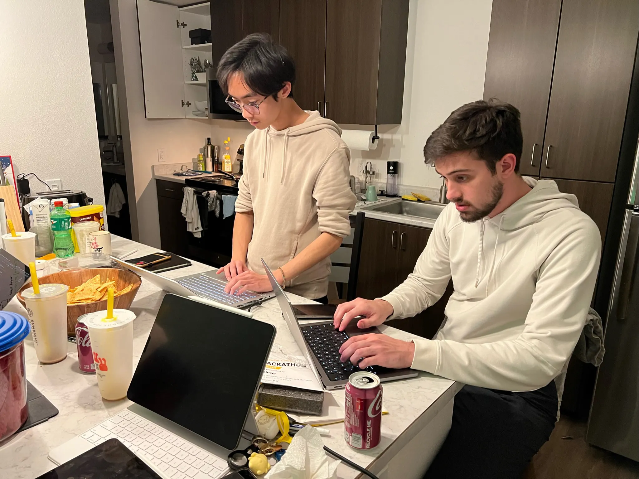 Our main developers looking over code